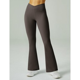 FireSwan Women's Flare Yoga Pants V Waist Flared Leggings High Waisted Bootcut Workout Pants Tummy Control(Brown M)