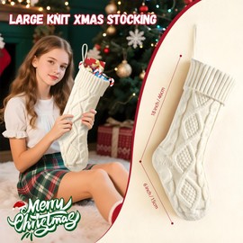 2 Pack 18" Christmas Stockings, Large Knit Socks, Ivory