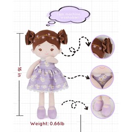 LeyaDoll Soft Baby Doll Toys (16''), My First Baby Rag Doll for 1 Year-Old Girl Birthday Gift, Christmas Plush Toys Gift for Toddler Kids Infants-Daisy-Girl-Light-Purple