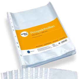 perfect line 200 Prospekthüllen DIN-A4, Klarsichtfolien transparent, genarbt, dokumentenecht, säurefrei - (1 x 200 Stk.)