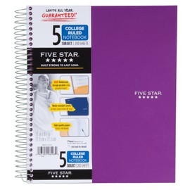 Mead Five Star Spiral Notebook, College Ruled, 5 Subject, 8.5 x 11 Inches, 200 Sheets, Assorted Colors (06208), 3 Pack