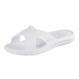 totes Women's Everywear Cross Slide Sandal, White, 11