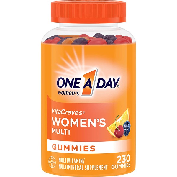 One A Day Womenâs Multivitamin Gummies, Supplement with Vitamin A, Vitamin C, Vitamin D, Vitamin E and Zinc for Immune Health Support, Calcium & more, Orange, 230 count, Fruity
