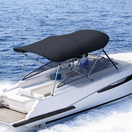 KING BIRD 3-4 Bow Bimini Boat Top Cover Sun Shade Boat Canopy Waterproof 1 Inch Stainless Aluminum Frame 54" Height with Rear Support Poles and Storage Boot 6 Colors -5 Sizes