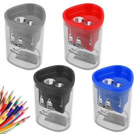 4 Pack Pencil Sharpener with Container, Compact Manual Pencil Sharpeners for School, Office, Makeup Pencils, Portable and Safe Design, 3.5 X 3.5 X 5 Cm Each