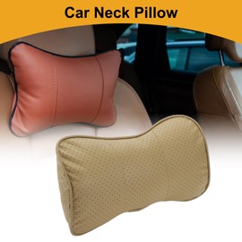Partuto 1 Pcs Universal Car Neck Pillow - Car Seat Headrest Pillow for Neck Back Breathable - PU Leather Beige