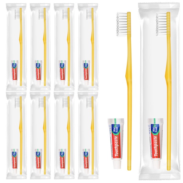 HOFASON Disposable Toothbrushes with Toothpaste Pack of 10, Yellow Hollow