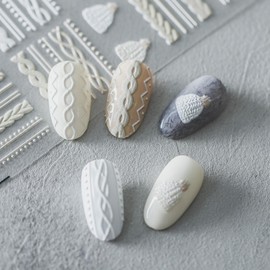 Winter Sweater Nail Art Stickers 5D Embossed Hat Nail Decals Elegant Sweater Pattern Self-Adhesive Nail Stickers Nail Art Supplies French Stripe Line Nail Decals for Acrylic Nails Manicure 1Sheet
