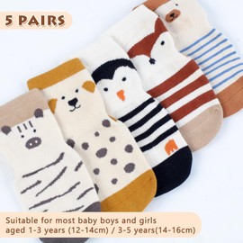 Hopton 5 Pairs of Stopper Socks Children, Cotton Baby Socks, Animal Motifs, Non-Slip Socks Child, Crawling Socks Baby from 1-3-5 Years for Girls Boys, Patterned animal, 1 -3 years