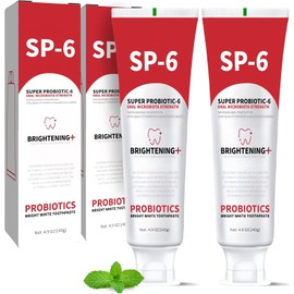4PCS SP-6 Probiotic Whitening Toothpaste, Enhanced Formula with 6 Probiotics for Teeth Whitening and Gum Health, Enamel-Safe, Fluoride-Free, Fresh Mint Flavor, Ultra whitening and Fresh Breath