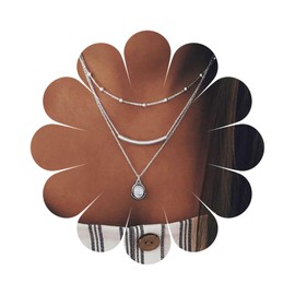 Andelaisi Boho Layered Opal Moonstone Choker Necklace Silver Tube Bar Necklace Choker Vintage Moonstone Pendant Necklace Multilayer Horizontal Bar Tube Necklace Jewelry for Women