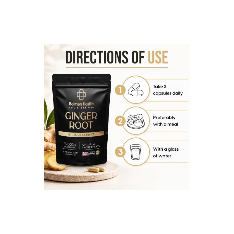 Ginger Root Extract 15:1 Capsules | 1000mg Extract | Equivalent