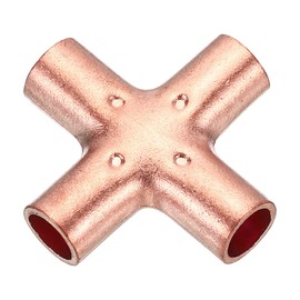 PATIKIL 1/4 Inch ID Copper Union Cross Pipe Fitting, 4 Way Welding Copper End Feed Equal Pipe Connector for Plumbing Air Conditioning Refrigeration Gas Water Oil