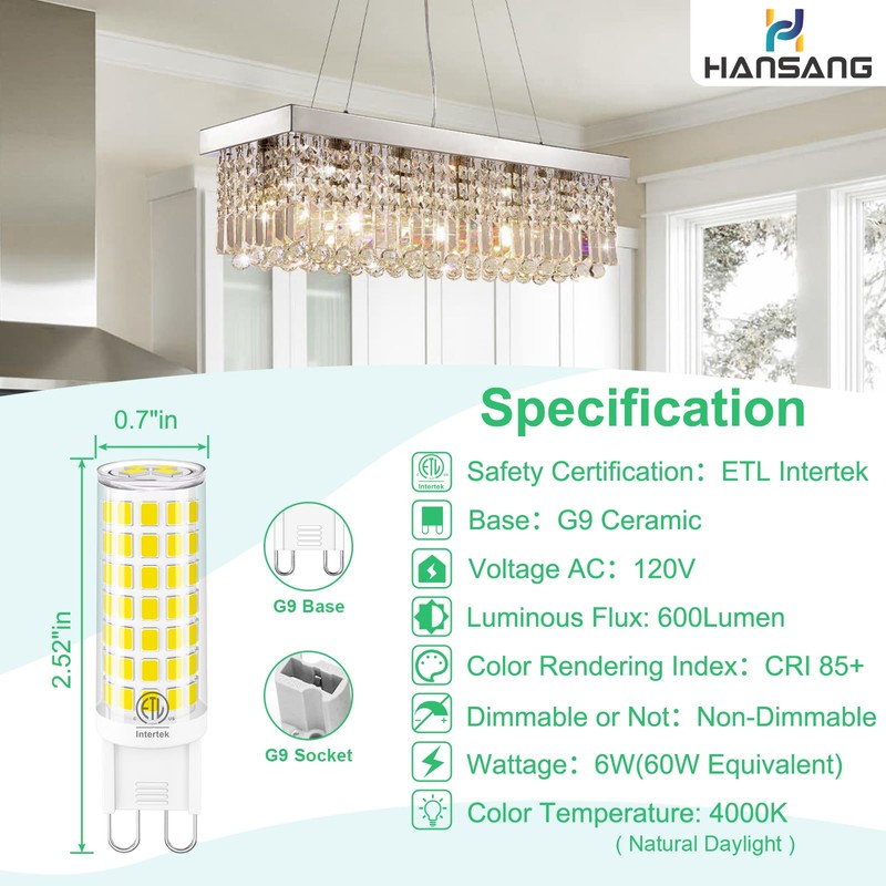 hansang G9 LED Bulb 6W(60W Halogen Equivalent), G9 Light Bulb