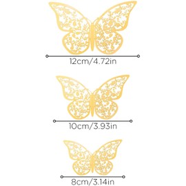 AIEX 24pcs 3D Butterfly Wall Stickers 3 Sizes Butterfly Wall Decals Room (Gold)