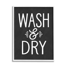 Stupell Industries Wash and Dry Vintage Cleaning Phrase Kitchen Laundry, Design by Lettered and Lined White Framed Wall Art, 24 x 30, Black