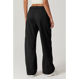 QINSEN Wide Leg Palazzo Pants for Women High Waist Zip Front Cargo Pants Casual Loose Fit Full Length Pants Black S