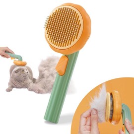 Cat Hair Brush - Self Cleaning Pet Slicker Brush with Release Button, Grooming Brush for Long or Short Haired Cats Dogs fur min at - Color: Purple