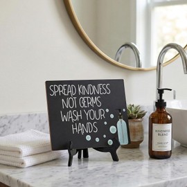 Signs ByLITA Spread Kindness Not Germs Wash Your Hands, Hygiene Table Sign, 6" x 8" (White)