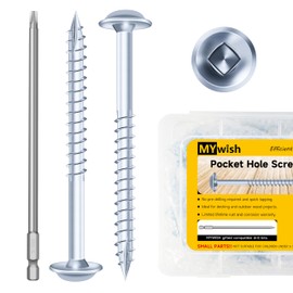 Mywish 300Pcs Pocket Hole Screws 2 Inch, Wood Screws #8 x 2 Washer Head Square Drive Self Tapping Pocket Screws, Zinc Plated, with 150MM Pocket Hole Drill Bit