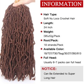 Xtrend 24 Inch 7 Packs New Soft Locs Crochet Hair Dark Brown Natural Goddess Distressed Faux Locs Soft Locs Wavy Dreadlock Crochet Braids Hair Extensions 18strands/pack for Black Women 30#