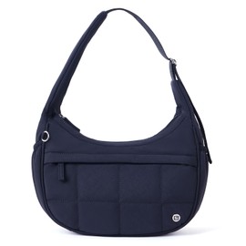 POIUGOYA Nylon Shoulder Bag For Women,Small Quilted Crescent Bag,Triple Zip Pocket Small Puffer Bag For Travel/Fitness