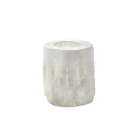 Serene Spaces Living Genuine Selenite Tealight Holder, Selenite Crystal Tower Candle Holder for Healing and Positive Vibes, Votive Measures 5" Tall & 5" Diameter