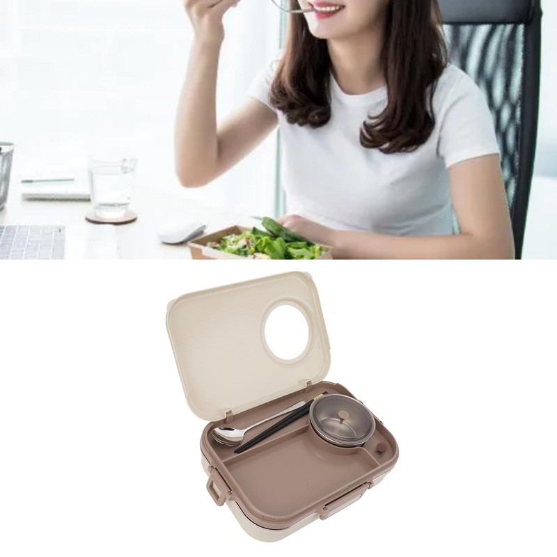 Stainless Steel Lunch Box with Soup Bowl Spoon Chopsticks Beige