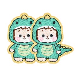 Embroidery Iron On Patches for Clothes, 2Pcs Cute Dinosaur Sew On/Iron On Appliques for Jackets, Hats, Jeans, Backpacks, and Fabric Repair