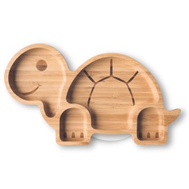 Moon and Moo Tortoise Bamboo Suction Plate for Kids, Toddlers and Baby Weaning - Non-Toxic – Plastic Free - Stay Put - Baby Suction Plate - Baby Weaning Set (White)