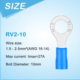 Ring Cable Lugs 0.5-6 mm² Zip Terminals Crimp Connector Partially Insulated PVC Cable Connector Made of Tin-Plated Copper (1.5-2.5 mm², M10)