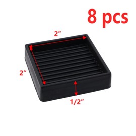 Semetall 2x2 Inch Square Rubber Non-Slip Furniture Caster Cups - 8 Pack Black Floor Protectors for Bed Chair Table