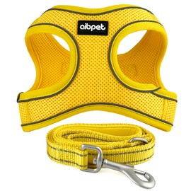 AIBPET 犬 ハーネス リード付 小型犬 柔らかい 軽量 中型犬 通気性 猫 耐久性 犬用ハーネス 訓練用 大型犬 引っ張り防止 反射材料 首輪 弾力性 調節可能 リード 介護 ペット用品 付けやすい (yellow, M)
