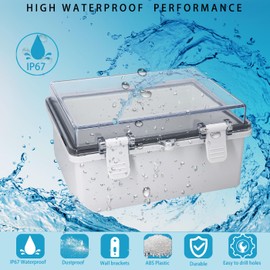 YETLEBOX Waterproof Outdoor Electrical Box Junction Box Weatherproof IP67 ABS Plastic Enclosure Switch Router Project Box Clear Cover with Wall Bracket 8.7"x6.7"x4.3"