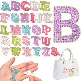 Yinder 52 Pieces Glitter Resin Rhinestone Alphabet Letter Stickers Crystal Rhinestone Iron on Letter Self Adhesive A-Z Glitter Stickers for Art Clothing DIY Works (Mixed Colors)