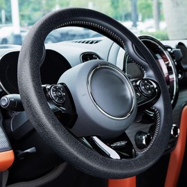 Spurtar Funda Volante Coche Universal, Accesorios Coche, Cubre Volante Coche de Silicona Elástica y Antideslizante con Textura de Lichi, con un Diámetro de 32-44 cm Protector Volante Coche, Negro.