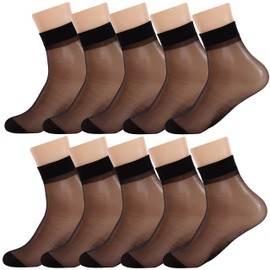 BONAS Women Sheer Socks,10 Pairs Ankle High Soft Crystal Silky Hosiery Office(Black 10 Pairs)
