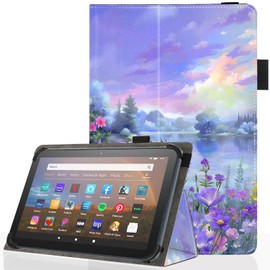 Pudiceva Universal 10 10.1 Inch Android Tablet Case,Slim Folding Stand Cover for All 9"-10.5" Touchscreen Tablet Case with Stylus Pen Holder,Flower 05