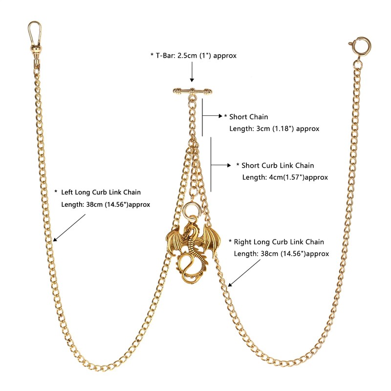 TREEWETO Men's Double Albert Chain Pocket Watch Curb Link Key