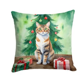 Owyhee Bob Cat By the Christmas Tree Throw Pillow