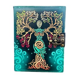 OVERDOSE Mother of Earth Design Handmade Green vintage leather journal • Deckle edge paper, Blank spell book of shadows grimoire journal Talisman Prints - 6x8 inches|15x20 cm|A5