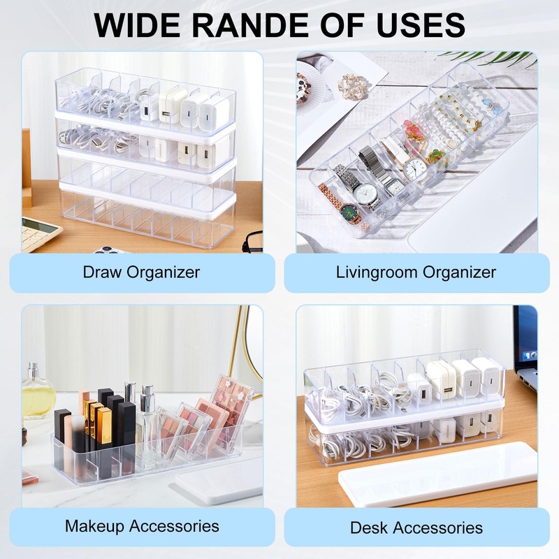 Tatuo 6 Pcs Cable Organizer Box with Wire Ties, Plastic