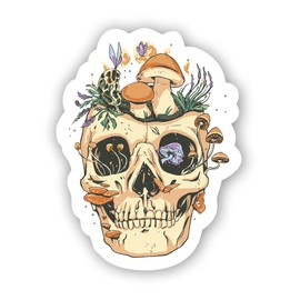 VulgrCo Skeleton Skull Growing Mushrooms Plant Funny Sticker Vinyl Waterproof UV Resistant Decal for Phones Laptops Water Bottles Tumblers Boats Cars Trucks Windows Kayak 3" inch Bumper Stickers