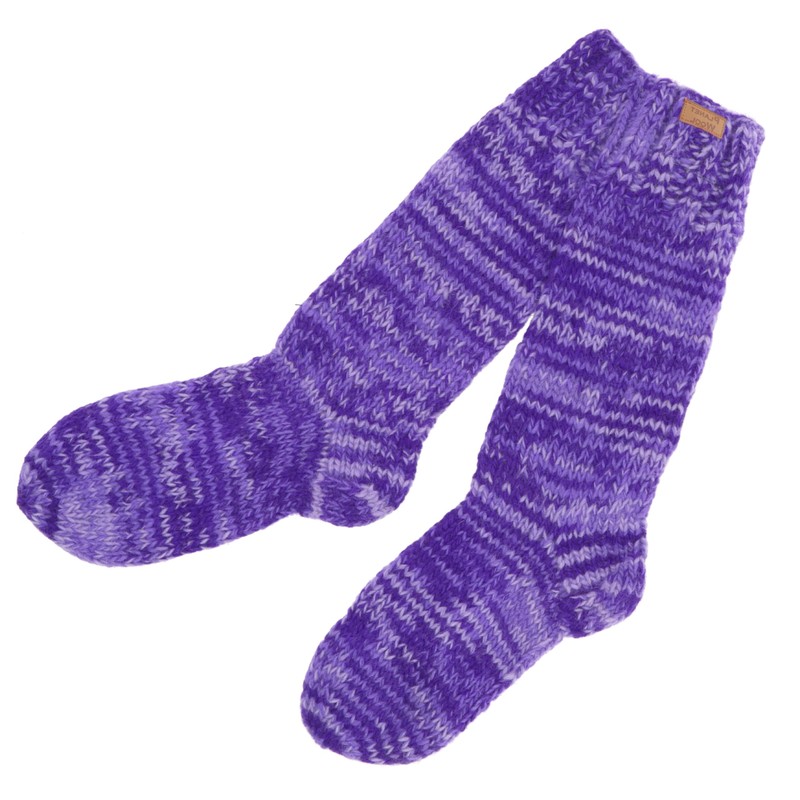 GURU SHOP Handgestrickte Schafwollsocken, Haussocken, Nepal Socken, Lila, Wolle, Size:M
