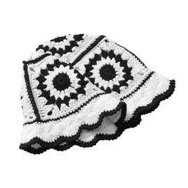 Brook + Bay Crochet Bucket Hat - Crochet Hats for Women - Knit Hat - Knitted Summer Yarn Hats for Women Men Unisex - 100% Cotton Black and White