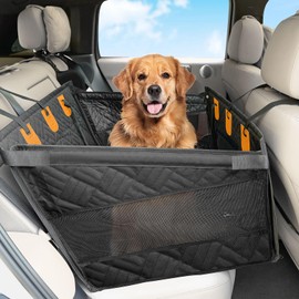 Kohree Dog Car Seat Cover for Medium Large Dogs, Hard Bottom Dog Car Seat Cover for Back Seat Waterproof 600D Car Hammock for Dogs Pet Back Seat Extender for Cars SUV Truck - Upgraded Version