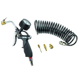 FIAC Tyre Inflator Set for Compressor 5 Pieces Filling Gun with Hard Hose Includes Filling Device with Pressure Gauge and 5 m Spiral Hose, 3 Filling Nozzles, Max. Pressure 8 Bar, Black