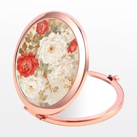 Dynippy Compact Mirror Rose Gold Makeup Mirror Folding Mini Pocket Mirror Portable Hand Mirror Double-Sided 2 x 1x Magnification for Woman Girls - Rose Garden