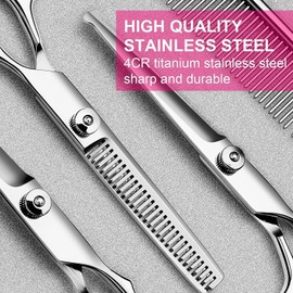 LANLIEBAO Professional Dog Grooming Scissors Kit with Safety Round Tips, Sharp and Durable Titanium Coated Pet Grooming Shears for Dog Cat