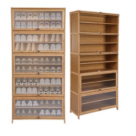 JAYGOVAN Shoe Storage Cabinet for Entryway, 10 Tier Bamboo Shoe Cabinet Large Capacity Shoe Organizer with Flip Doors, Free Standing Shoe Racks Organizer for Hallway Office Living Room (Brown)